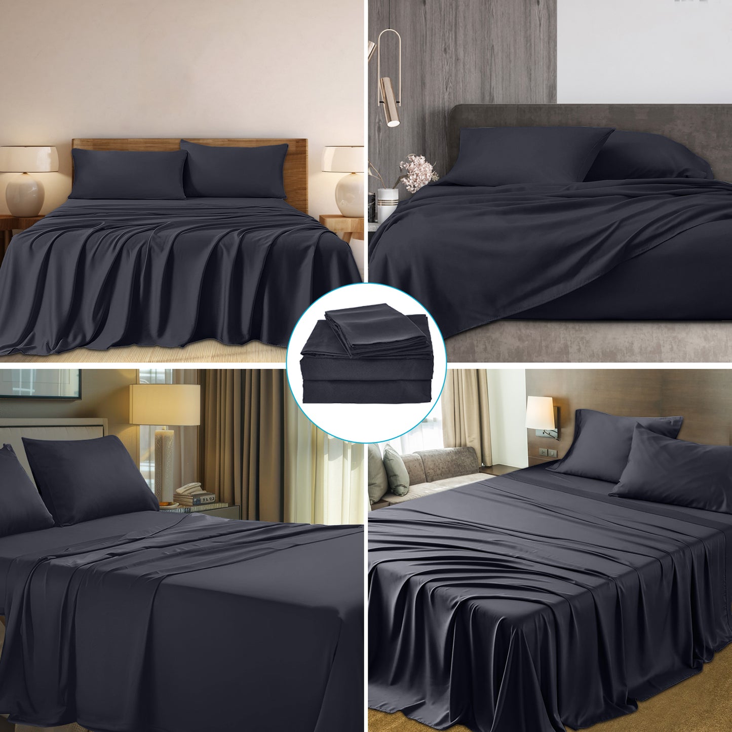 Dark Grey 100% Viscose Derived from Bamboo, Bed Sheet Set Luxurious 4-Pieces