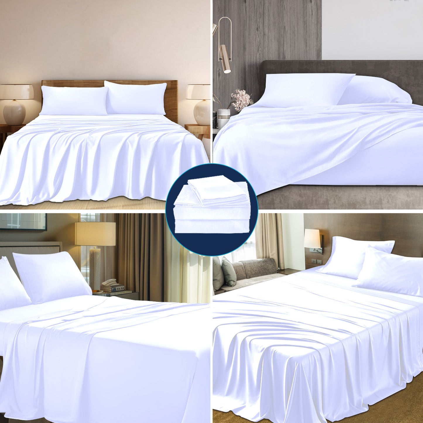 White 100% Viscose Derived from Bamboo, Bed Sheet Set Luxurious 4-Pieces