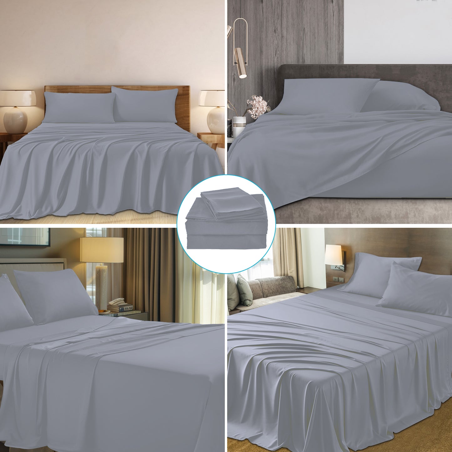 Light Grey 100% Viscose Derived from Bamboo, Bed Sheet Set Luxurious 4-Pieces