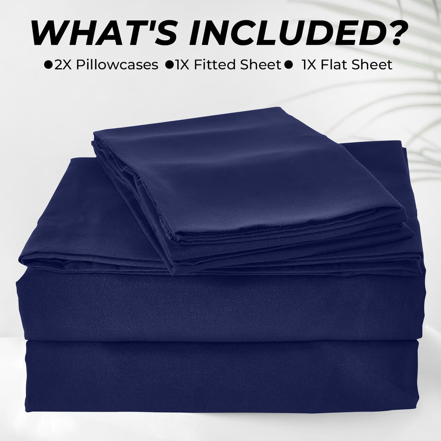 Navy Blue 100% Viscose Derived from Bamboo, Bed Sheet Set Luxurious 4-Pieces